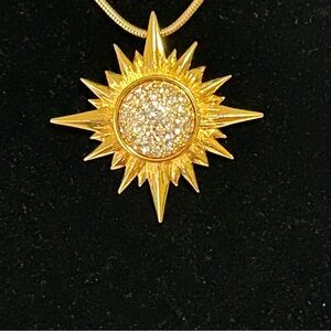 Swarovski Crystal Gold Tone Sunburst Pendant Necklace